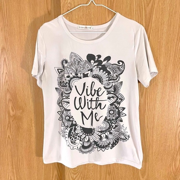 Tops - “Good Vibes” Graphic White Crew Tee Top
